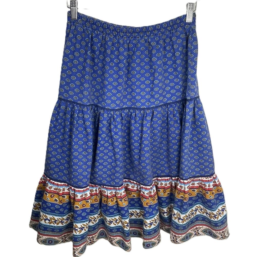 L'Ensoleillade Blue Boho Cotton Skirt Made in France Sz XS 100% Cotton